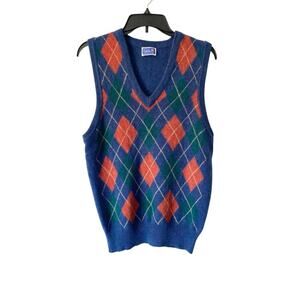 Vintage Royal Ballater Made in Scotland Blue Cahsmere Argyle Vest size 40